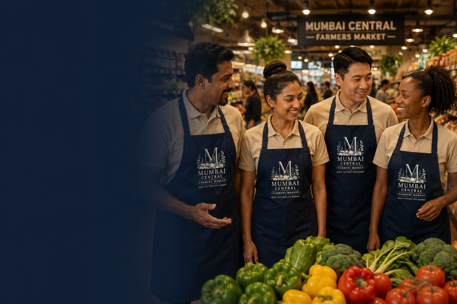 Mumbai Central Farmers Market team walking through the produce aisle
